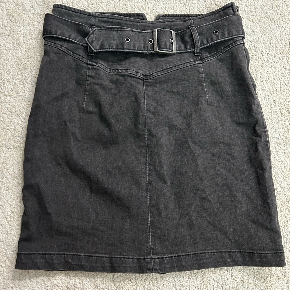Free People Grey Denim Belted Mini Skirt